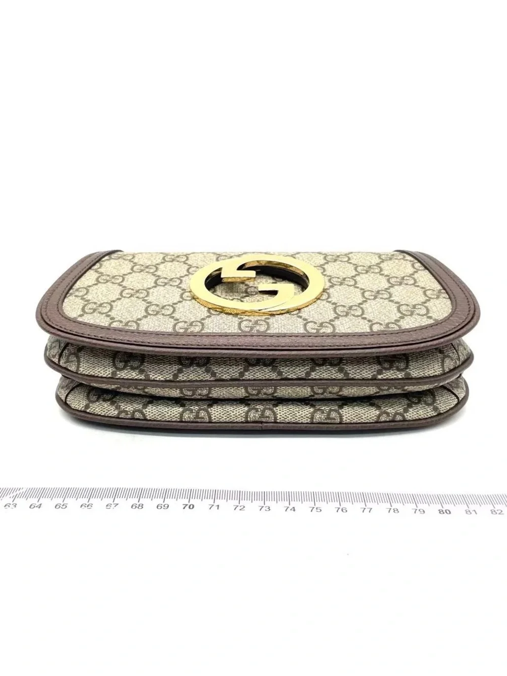 Gucci Beige GG Canvas and Brown Trim Crossbody with Gold Logo